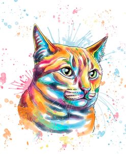 Colorful Watercolor Tabby Cat