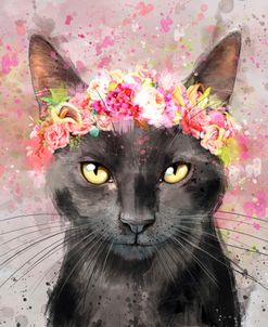 Flower Crown Black Cat