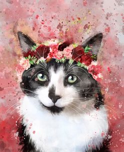 Flower Crown Tuxedo Cat