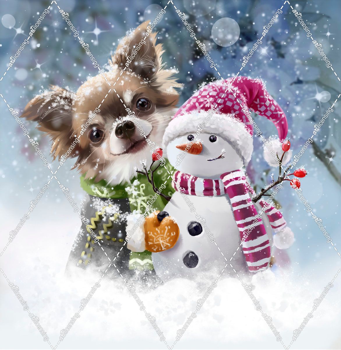 Chihuahua Puppy Sculpts A Snowman