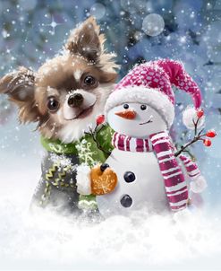 Chihuahua Puppy Sculpts A Snowman