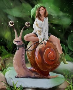 Dwarf Girl Saddled A Snail
