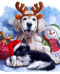 Dog Cat And Snowman