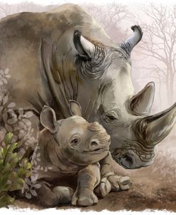 Rhinoceros And His Little Cub