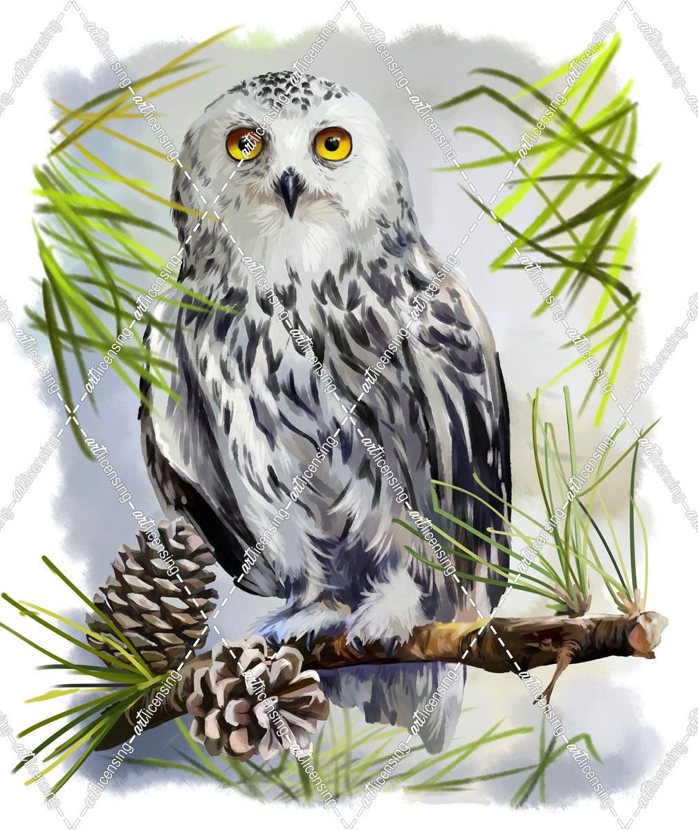 Snowy Owl Sitting On A Branch
