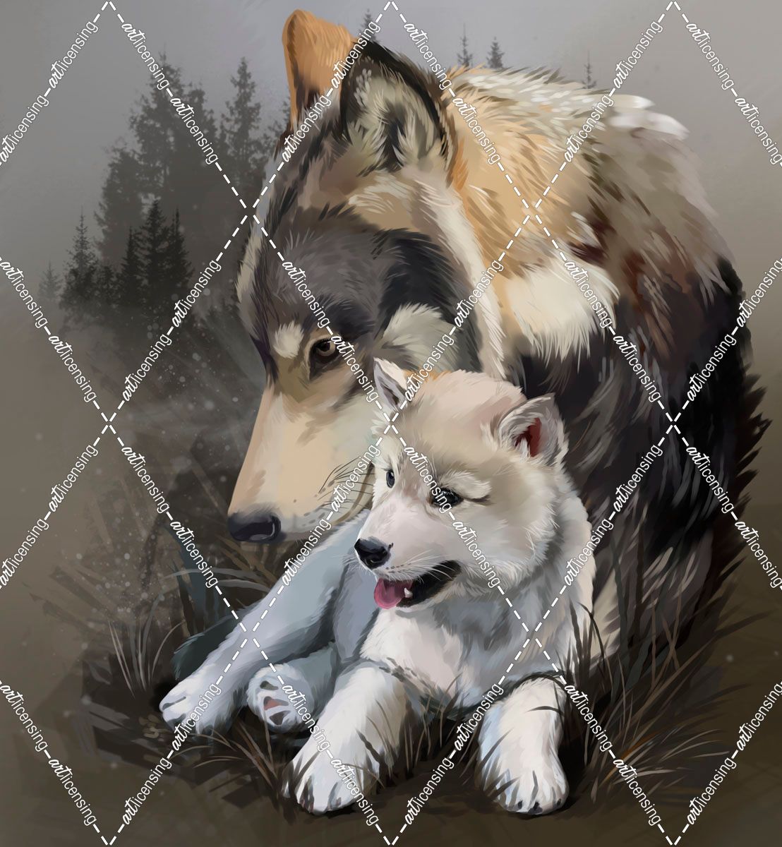 Wolf Cub And His Mother