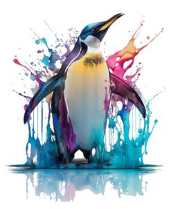 Emperor Penguin In Colorful Splashes