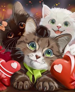 Cats, Hearts, And Flowers