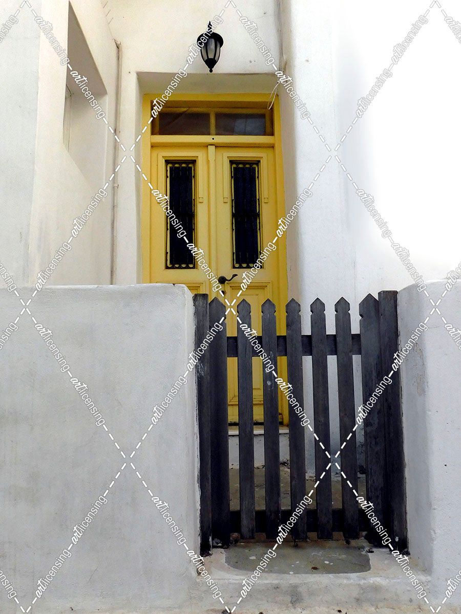 Greece, Yellow Door, Wooden Gate