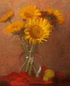 Sunflowers and Red Cloth