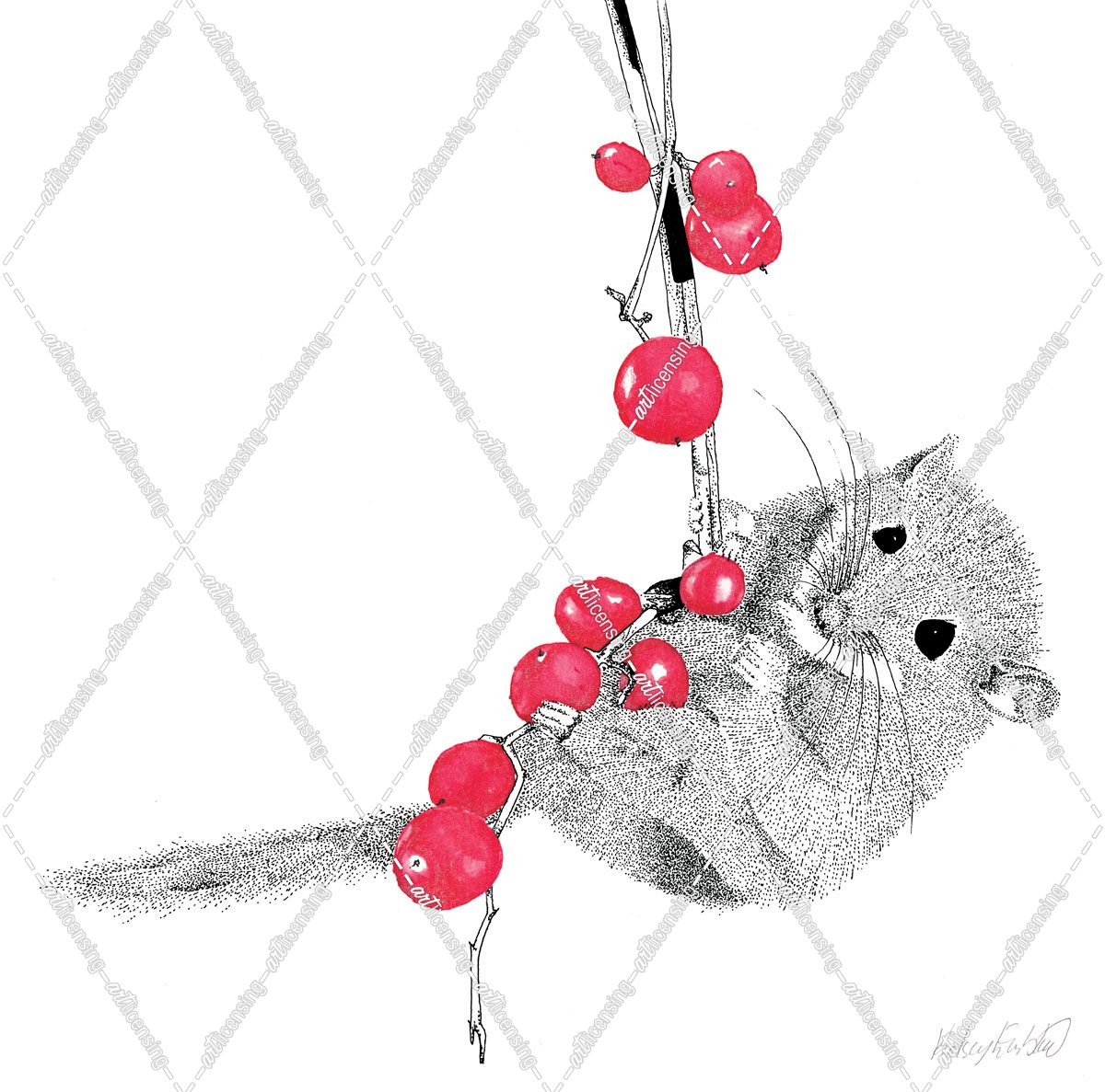 Dormouse Hanging From Berries