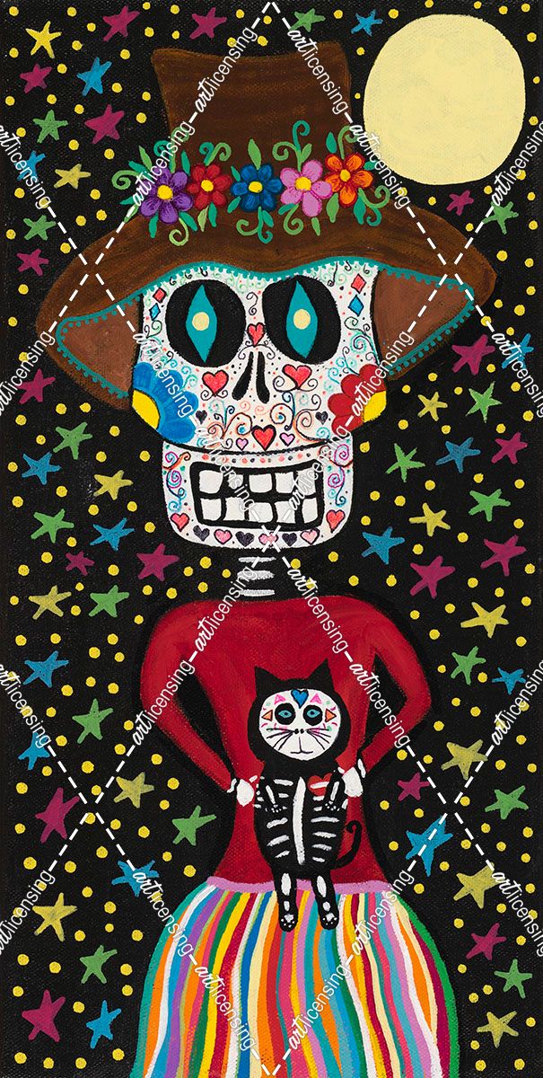 Day of the Dead Girl with Cat