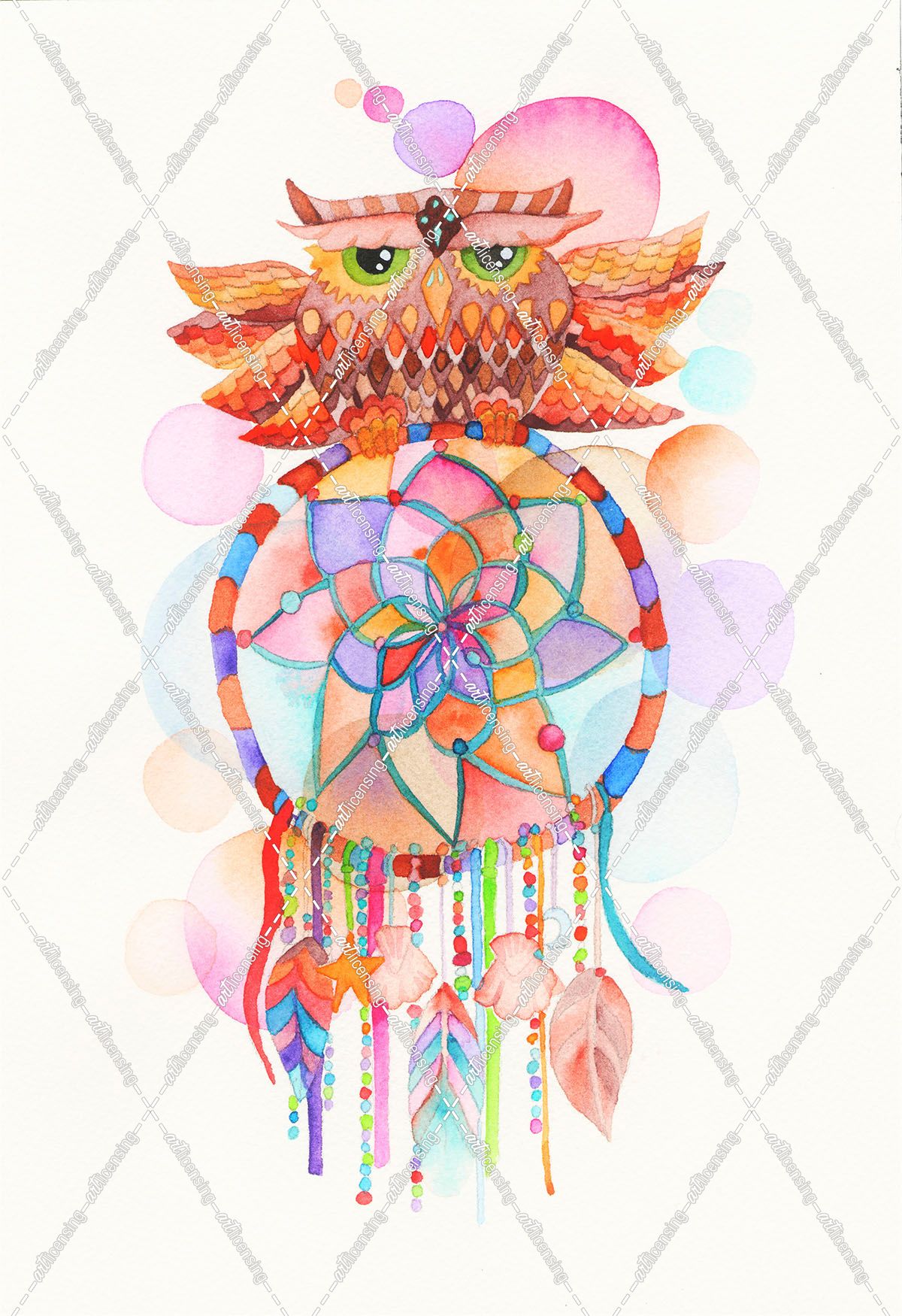 Watercolor Owl Dream Catcher