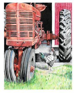Red Tractor And Rooster