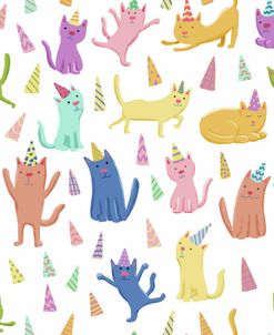 Colorful Birthday Cats And Hats Repeating Pattern
