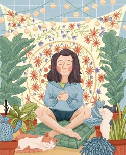 Meditation Harmony With Cats And Plants