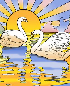 Pop Art Deco Swans Sunrise