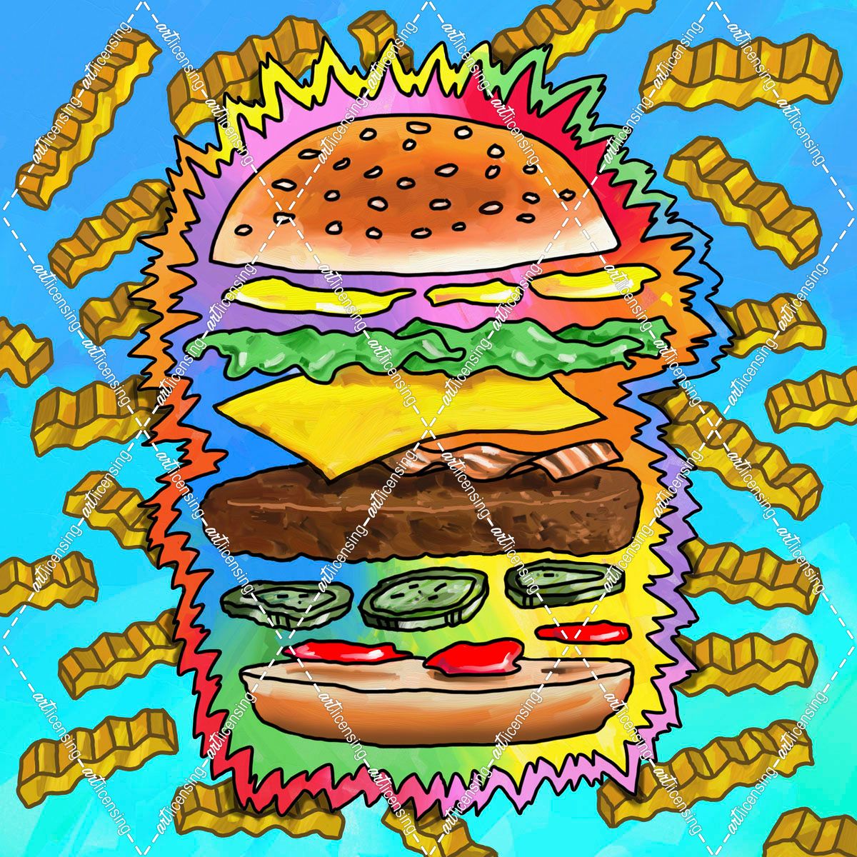 Hamburger With Fries Pop Art
