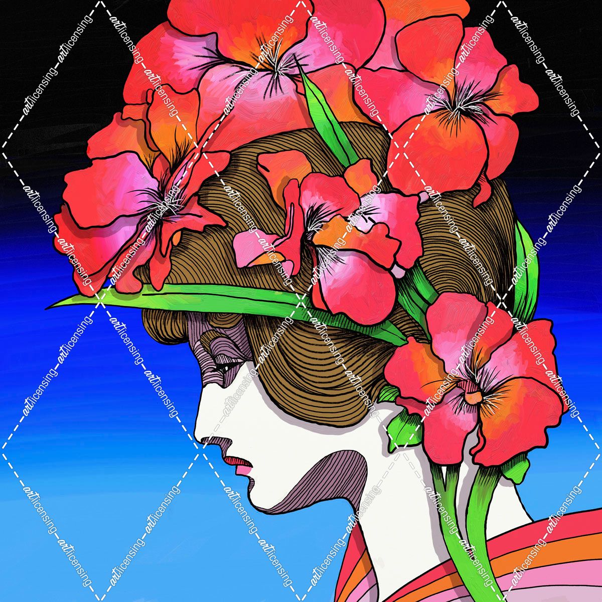 Red Flowers Hat Lady