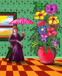 Umbrella Lady with Flowers