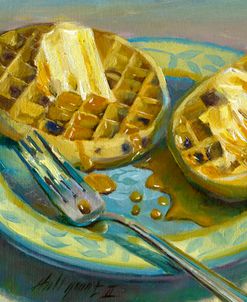 Round Waffles with Butter and Syrup