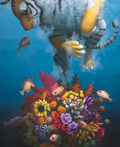 Diving Tiger with Flowers