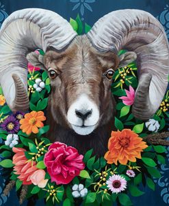 Longhorn Sheep With Wreath