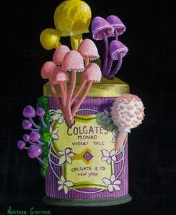 Vintage Purple Tin with Mushrooms