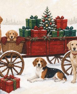 Golden Retrievers Christmas Wagon