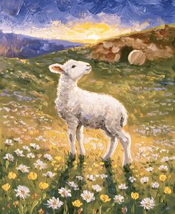 Easter Lamb And Empty Tomb In Wildflower Meadow