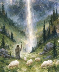 Good Shepherd And Flock In Valley Of Light