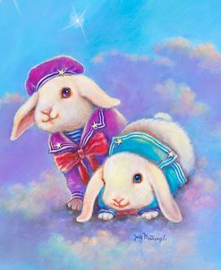 Two Lop Eared Bunnies Mouse and Two Bunnies in Clouds I