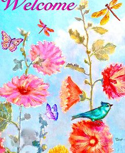 Butterflies And Hollyhocks