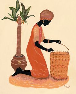 Kneeling Right Weaving Basket – Orange Dress