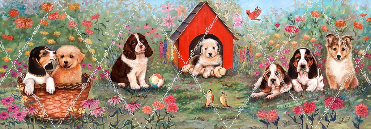 Puppies And Doghouse Border