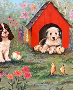Puppies And Doghouse Border