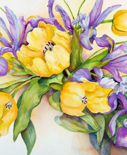 Yellow Tulips with Blue Iris