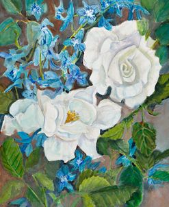 White Roses and Delphiniums