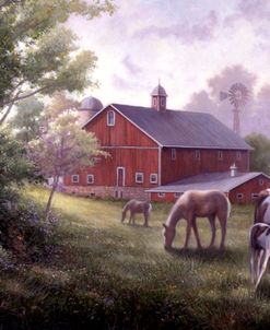 Country Road W/ Horses/Barn