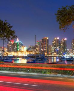 San Diego Skyline By Lamppost Light