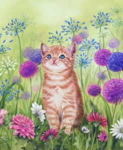 Ginger Kitten In Flowers