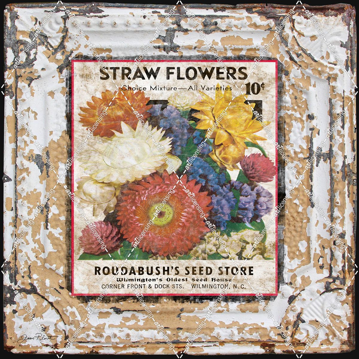 JP0543-Tin Tile-Straw Flowers