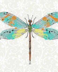 Dragonfly- On Gray Floral-A