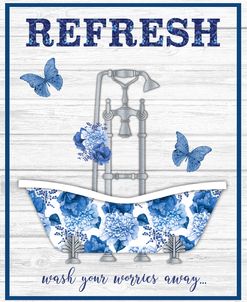 Blue Floral Bath Art B