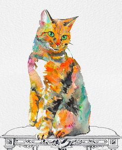 Watercolor Cat On Table A