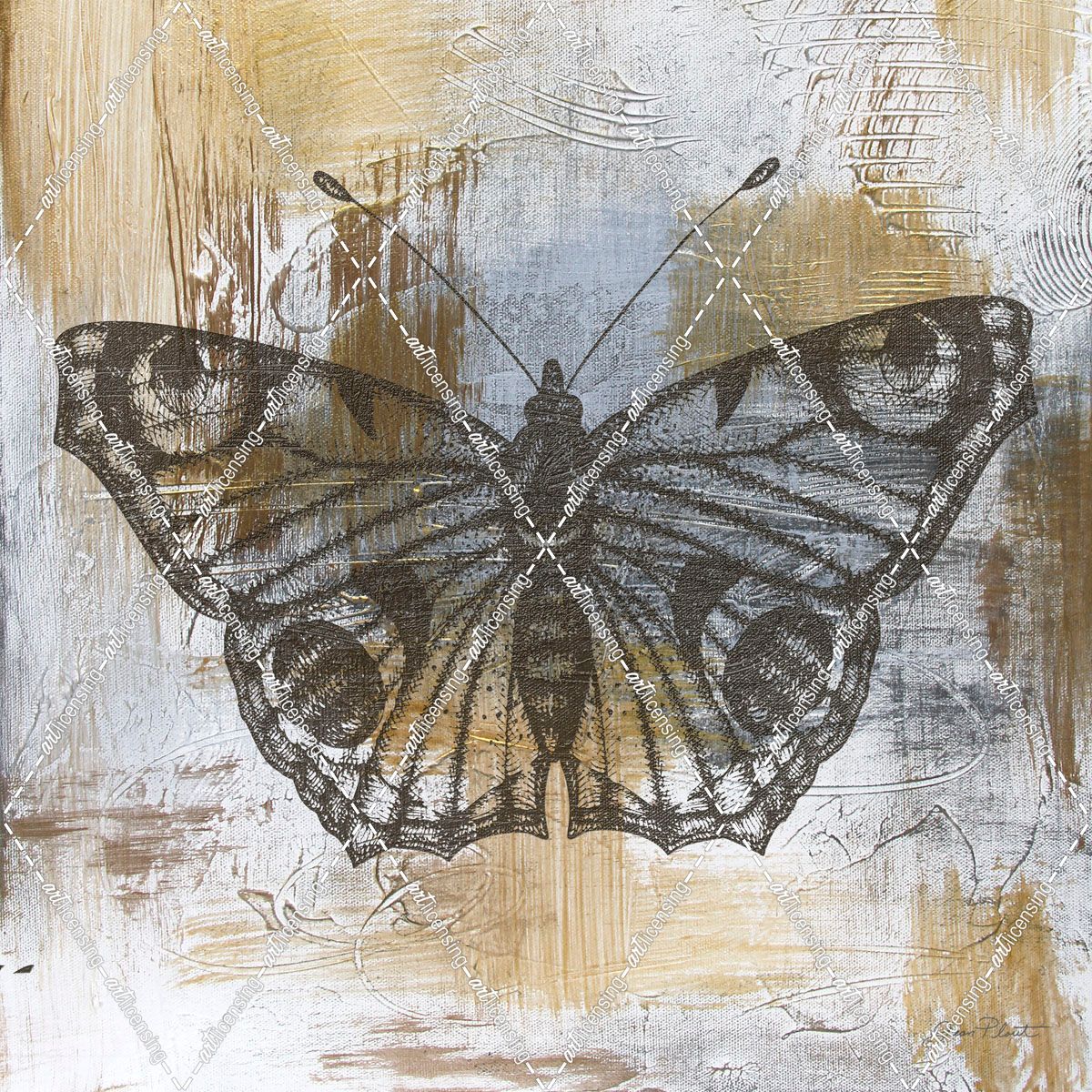 Gold And Grey Textures Butterfly A1