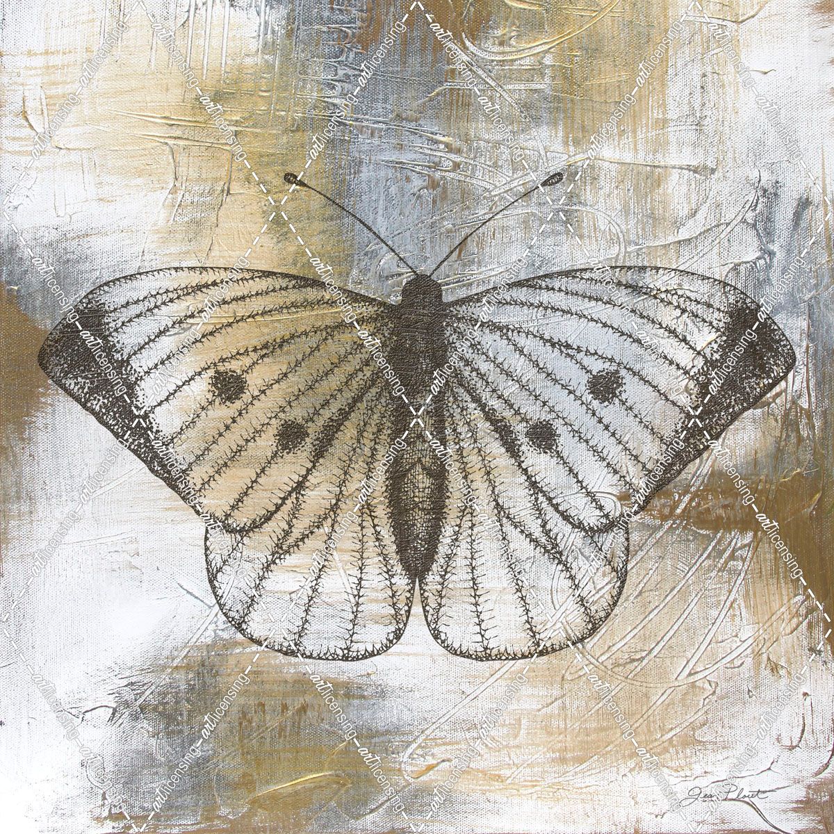 Gold And Grey Textures Butterfly A2