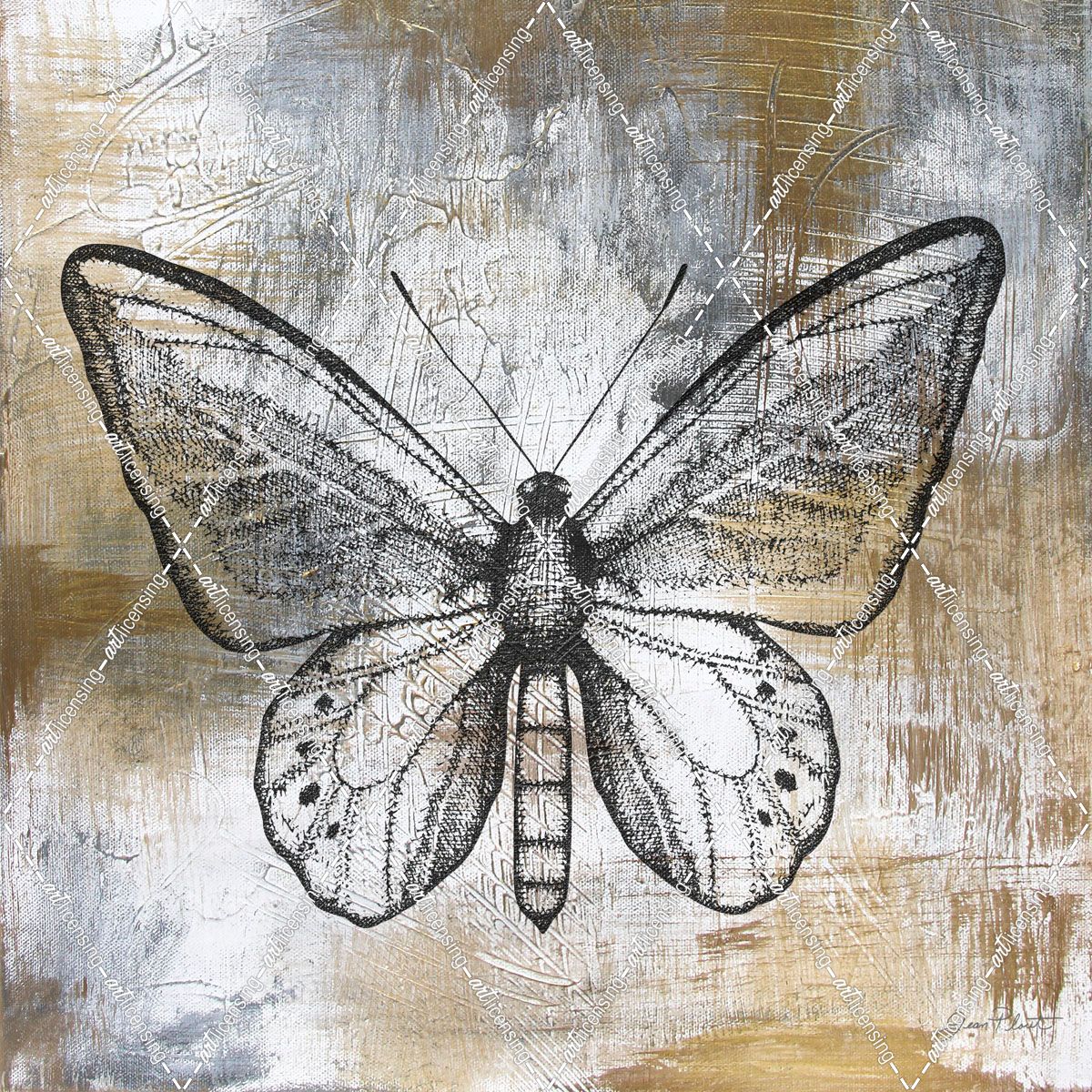 Gold And Grey Textures Butterfly A3