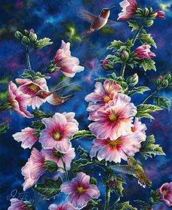 Hollyhocks And Hummingbirds