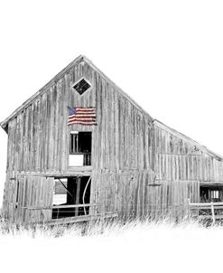 Old Barn Us Flag Black & White